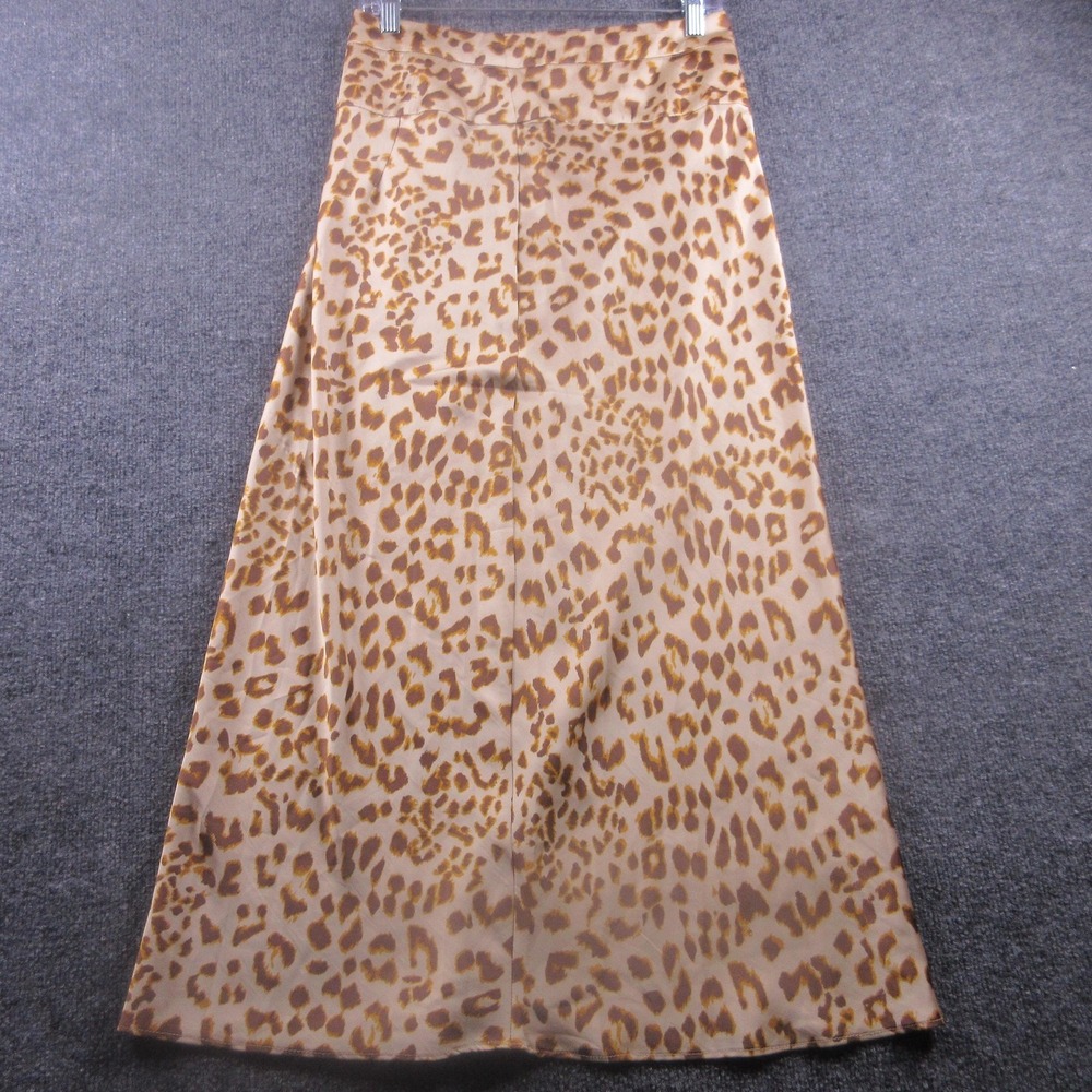 Free People Skirt Womens 8 Brown Leopard Satin Maxi Animal Print Party Casual - Picture 1 of 8